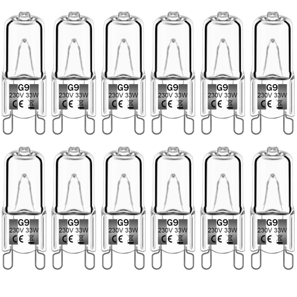 12-pakke G9 Halogenlamper 33W 230V 2800K Varmt Hvit 380lm Klar Kapsel Halogenlamper Dimbar Ingen Blink Ingen Flimmer
