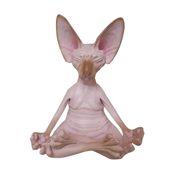 Sphynx Kat Meditera Statuette Sød Hårløs Kat Yoga Siddende Samlefigur til Værelse Skrivebordsdekoration Pink