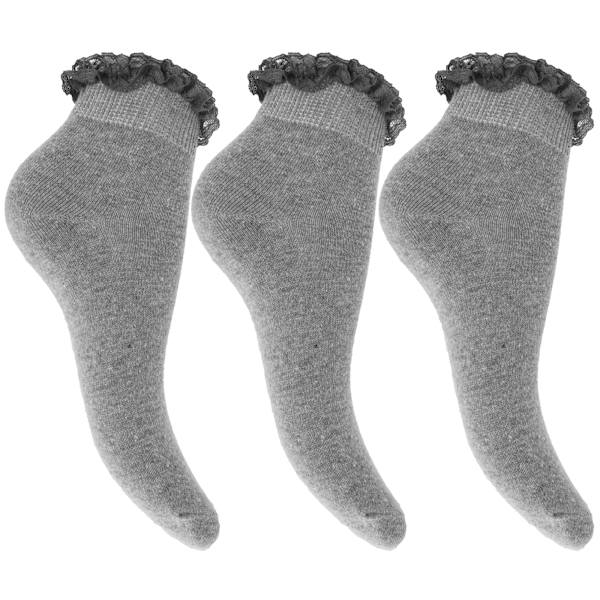 Tyttöjen röyhelöiset koulu sukat (3-pack) UK Kengän koko 4 Harmaa UK Shoe 4-5.5 , Euro 37-39 (Age: 13 Grey