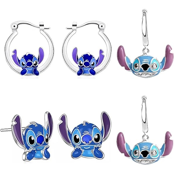 Stitch örhängen 3-pack, söta tecknade örhängen, allergivänliga örhängen present till kvinnor och flickor