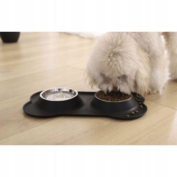 Dobbelt Skål til Hund og Kat - 2 x 450 ml black 610