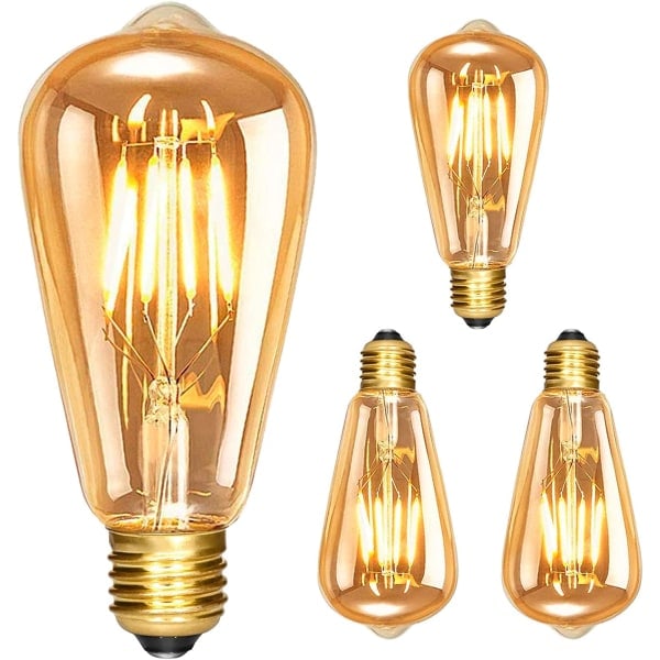 IC Vintage Edison Glödlampor E27, ST64 6W 3st Retro Glödlampa