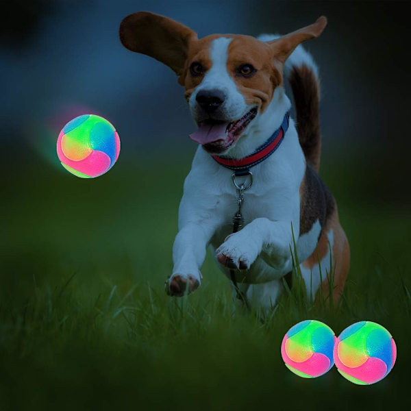 2 st Ljus Upp Hundbollar Blinkande Elastisk Boll Lys i Mörkret