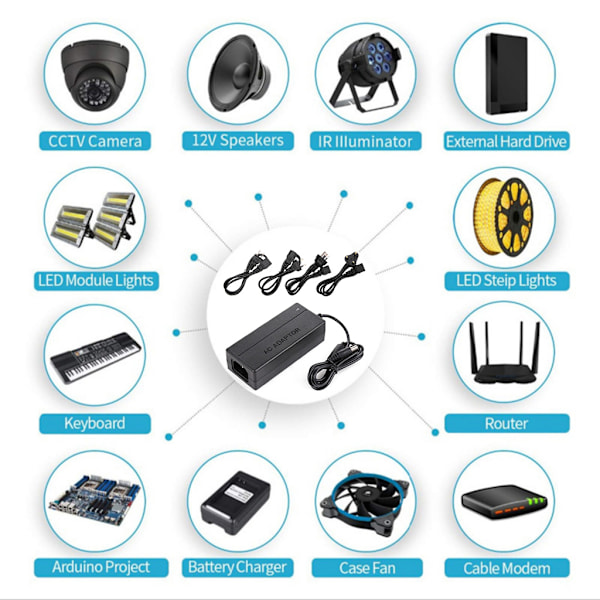 DC 36V 1A 2A 3A 4A AC-sovitin LED-kytkinvirta 5,5x2,1-2,5mm EU EU 3A