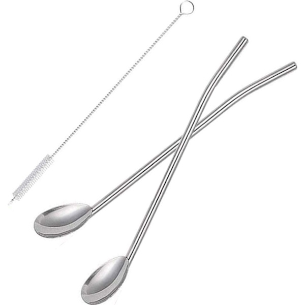 Ruostumattomat juomapillilusikat, uudelleenkäytettävät metallipillit, metallinen pillilusikka, pillicocktail-lusikkasetti, latte macchiato -lusikka 8 kpl -FA6-