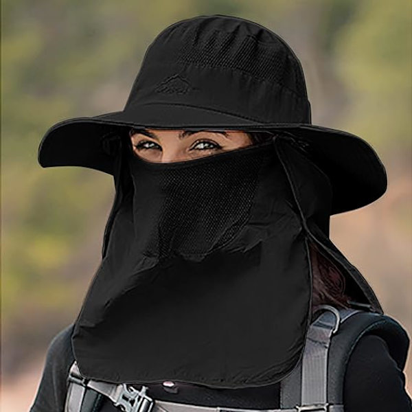 Dam utomhushatt Camping Fiske Cykling Solskydd Hatt Mössa med Avtagbar Flik Nackskydd Anti-UV Black