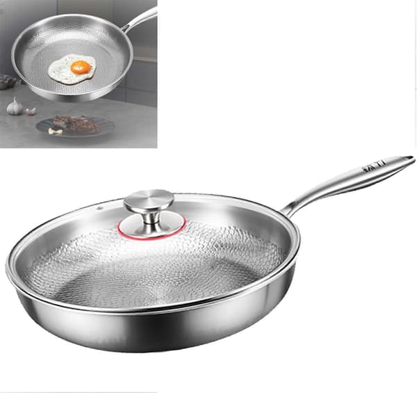 Titanium Hammered Stekepanne Pro med Lokk, Non-Stick Jevn Oppvarming (30cm)-FA-