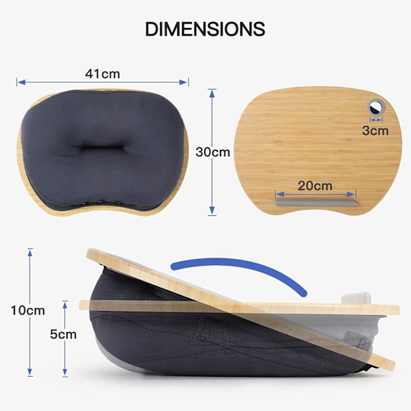 Laptopstativ med pude og bambusplatform til seng og sofa,