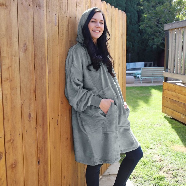 Oversized Hoodie Filt med Luva Grå & Vit