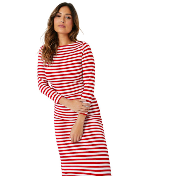 Principles Dame Stribet Jersey Midi Kjole 12 UK Rød 12 UK Red