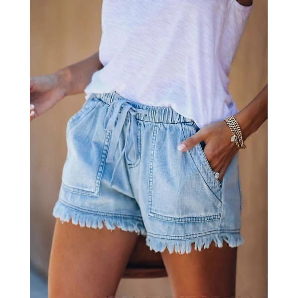 Elastisk talje Casual Højtaljede Skinny Jeans Shorts Dame-XS1- 3XL