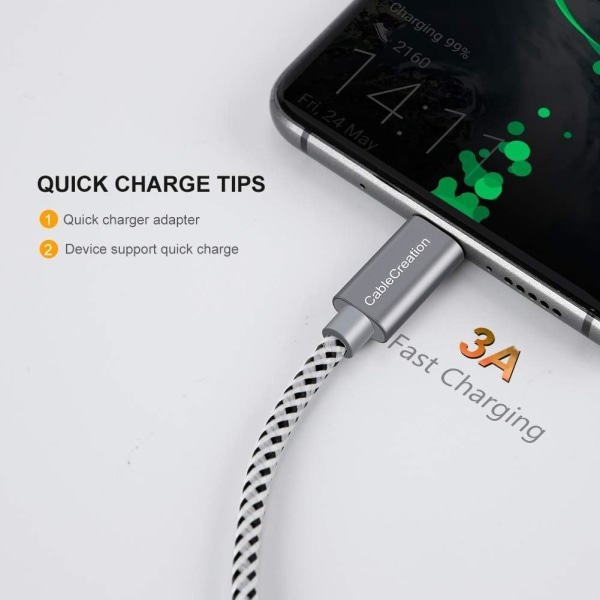 6 tommers USB C-kabel kort, CableCreation kort USB til USB C-kabel 3A hurtigladekabel