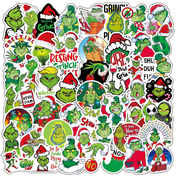 Ghyt Grinch julklistermärken| 50 st | Vattentät sticke i vinyl