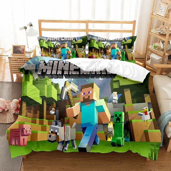 Minecraft-vuodevaatesetti 150x200 cm sänkyyn, monivärinen design-FA-
