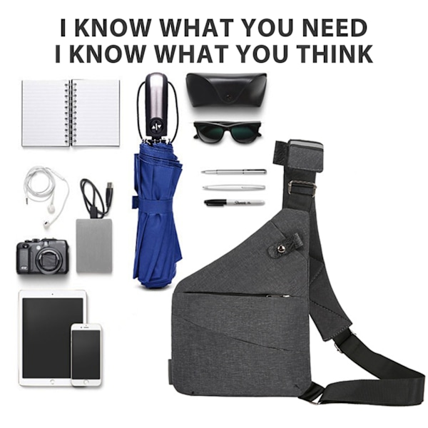 Liten Sling Bag Lommebok Anti-Tyveri Skulderveske Mann Kvinne Crossbody Bag grå Left Side gray