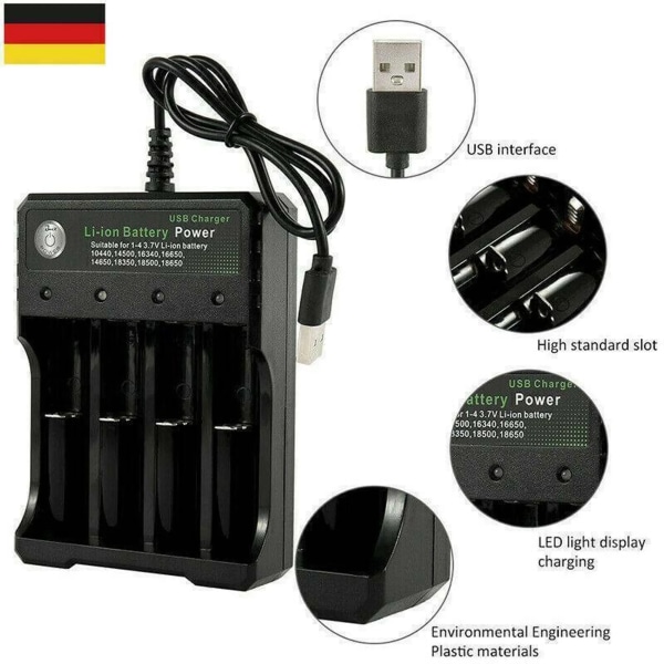 Ny 4-pladser batterilader USB -lader hurtiglader til 18650 litiumbatteri