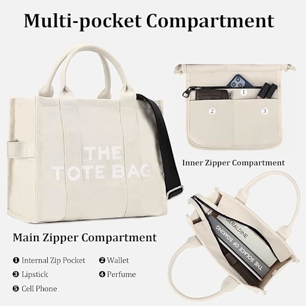 Damet Canvas Tote Bag Casual Canvas Messenger Bag Skuldertaske Benvit