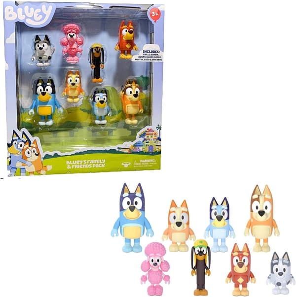 Bluey Familj & Vänner 8-pack Actionfigurer, 2,5\" Ledade Leksaker