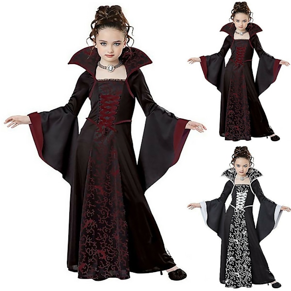 Barn Jenter Performance Vampyr Kostyme Halloween Hexe Kostymer vinrød 140cm wine red