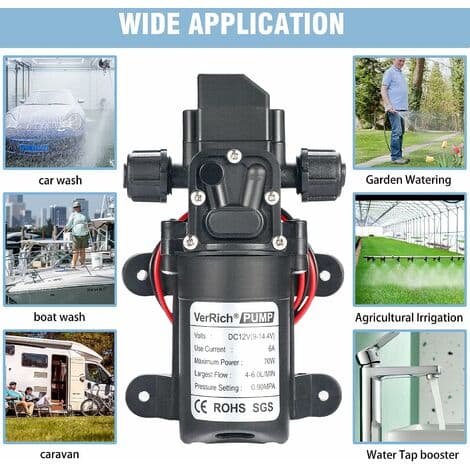RV Vattenpump 12V DC 12V 60W 40M 6L/min Högtrycksvattenpump Membran Primer Pump RV Vattenpump (Spänning: 12V)-FA1-