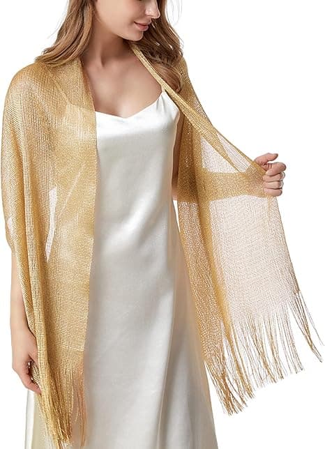 Dam Bröllop Guld Sjal Stola Bröllops Wrap Foulard fo-FA11-