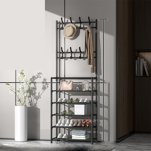 Stående klädhängare Moderna metallkläder Klädhängande förvaring Hylla Hängare för entréhall 60cm 5 lager svart