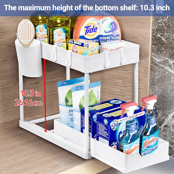 1-pack förvaring under diskbänken, 2-vånings hylla under diskbänken med utdragbar låda, mångsidig förvaring under diskbänken i badrum för Cou White White 1