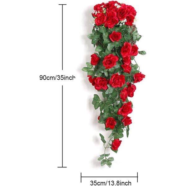 2 stk kunstige hengende planter - Faux silke rosa blomster hengende krans rotting eføy vinstokker for bryllupsfest dekorasjon Hagevegg