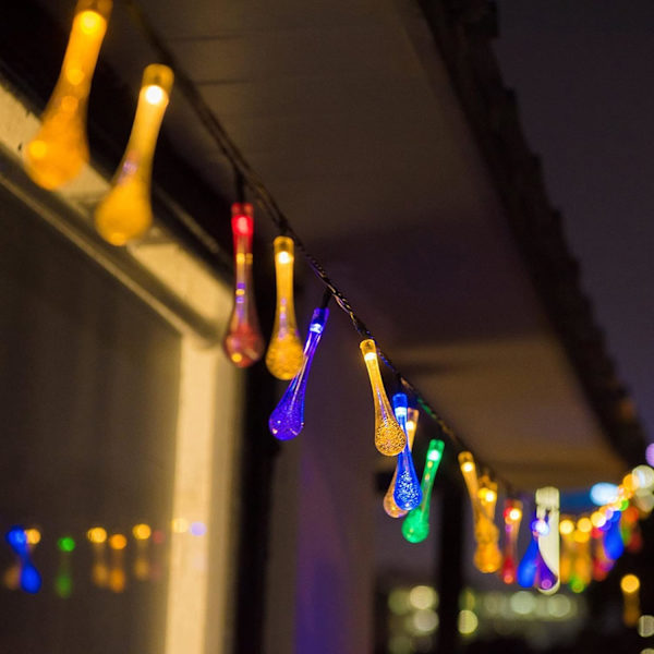 30LED Solcells Vattendrop Stringljus 8 Lägen Solcells Drivna