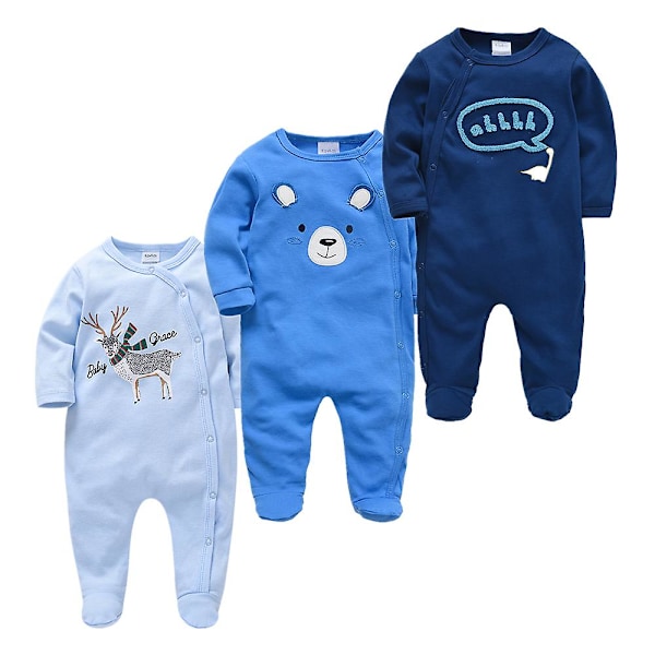 Våren Baby Pyjamas Flickor Pojkar Jumpsuit 177 % bomull Andas Mjuk Jumpsuit Marinblå 3-6M Navy Blue