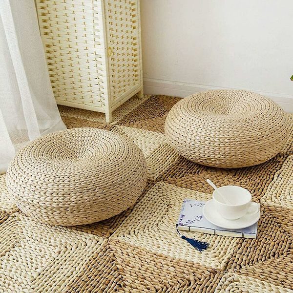 Halm Kudde Rattan Futon Meditationskudde Handvävd Futon T