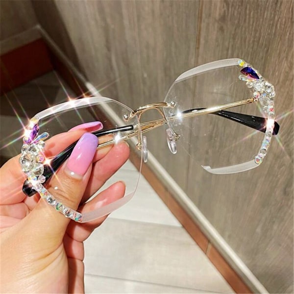 Rhinestone solbriller rammeløse solbriller Gradient gray