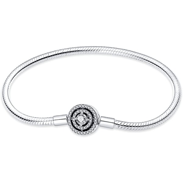 AVEKI 925 Sterling Silver Snake Chain Armband Helt kompatibel med Pandora berlocker, sött kloarmband med glänsande rund spänne Berlock Transparent CZ