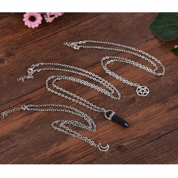 Mån Pentagram Halsband Pentakel Kristall Chakra Halsband Charm