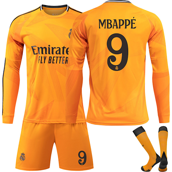 Real Madrid Borte Fotballdrakt Barn/Voksen Lang Ermet 2024-2025 Nr. 9 Mbappe 28 24-25 away Long sleeve