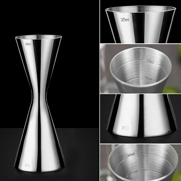 Vinmåler Dobbelt cocktailjigger med mål indeni, rustfrit stål 30/60ml