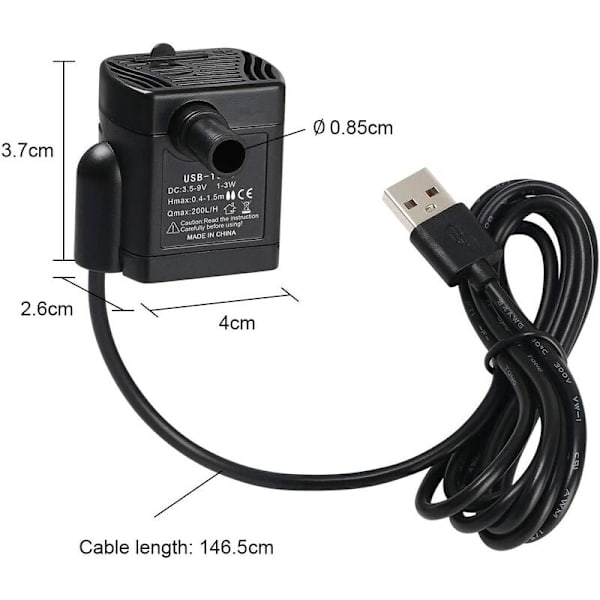 Dränkbar vattenpump, akvariepump justerbar 200L/H 3W Ultratyst Catit USB-pump för damm fisk tank fontän fisk T