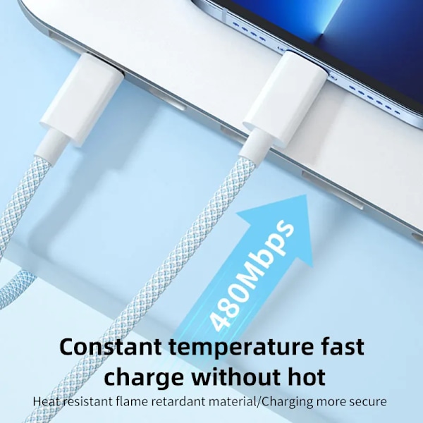 60W 3A USB Typ C till Typ C Kabel Datalinje För Iphone 15 Xiaomi Poco Snabbladdning USB C Kabel Typ C Data Laddningssladd Kabel 20V Lavender