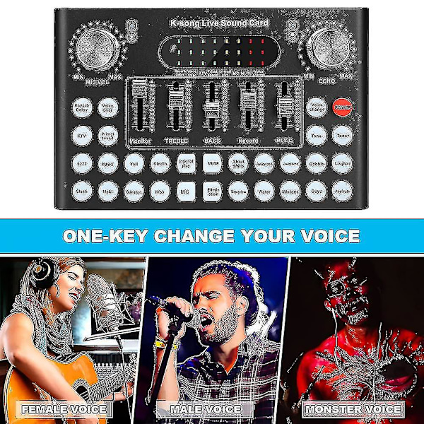 F007 Lydkort, Stemmeveksler til Live Streaming Udstyr, Kompakt Bluetooth USB Mikrofon Lydkort Mixer, Musikoptagelse på Mobilcomputer til Podcasting, Karaoke PC Mobiltelefon