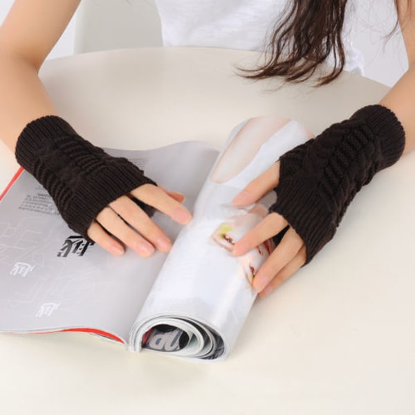 Neutrala halvfingerhandskar vinter stickade fingerlösa handskar Brown