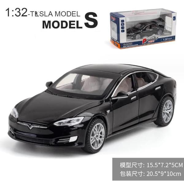 1/32 Tesla Model S Legetøjsbil Model, Trykstøbt Legering Metal Miniature Lyd & Lys Træk Tilbage 1:32 Samling Gave Til Dreng Børn-FA- Black