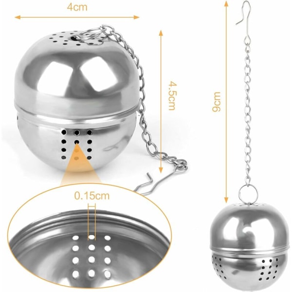 6 st 304 Rostfritt Stål Teinfuserare, Rostfritt Stål Kryddboll Teinfuserare med Kedja Tesil med Haken för Te och Kryddor och Kryddor