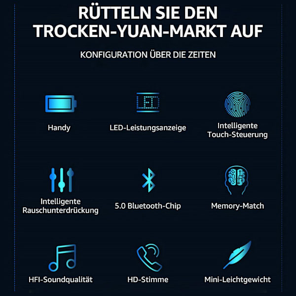 Ørepropper, trådløse hodetelefoner for Samsung Android Iphone