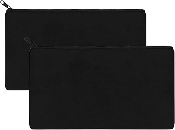 2 st (svart-21*12 cm) Sminkväska i canvas, tomma pennfodral, M-FA-