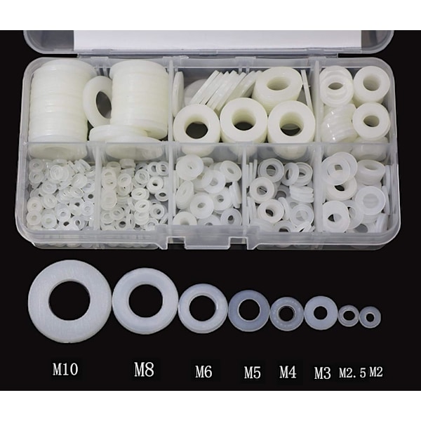 520 st nylonbrickor plastpackningar M2 M2.5 M3 M4 M5 M6 M8 M10