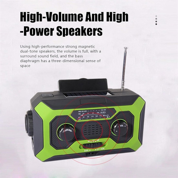 Väderradio, Nödhandvev ficklampa, Bärbar överlevnadssolradio, 2000mAh batteri med stor kapacitet