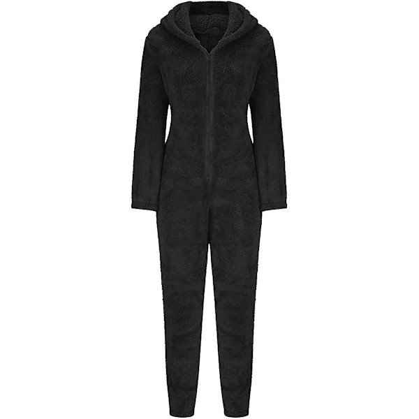 Kvindes Sexy Dyb V-udskæring Bodycon Jumpsuit Pyjamas Langærmet Romper Nattøj Sort Black L