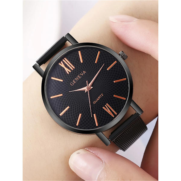 Ny Dammode Enkel klokke Dameklokke Mesh Sportsarmbåndsur Klokke Armbånd Rose