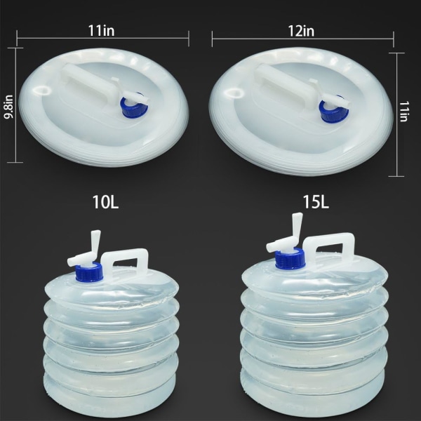 Sammenklappelig Vandbeholder, 5L/10L/15L Sammenklappelig & Bærbar Vandbeholder, BPA-fri Vandbærer Vandtank til Camping Vandring Fiskeri Klatring Picnic 15L