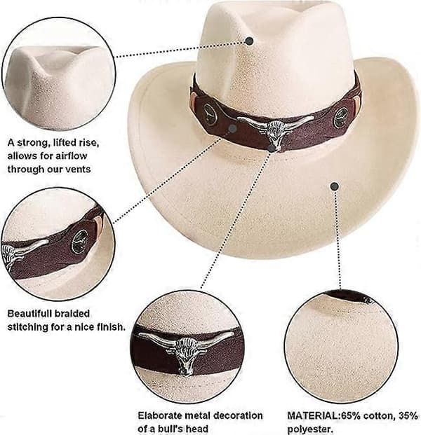 Klassisk cowboyhat til mænd, bredskygget cowboyhat til kvinder, western cowboy-stil hat-FA- Khaki